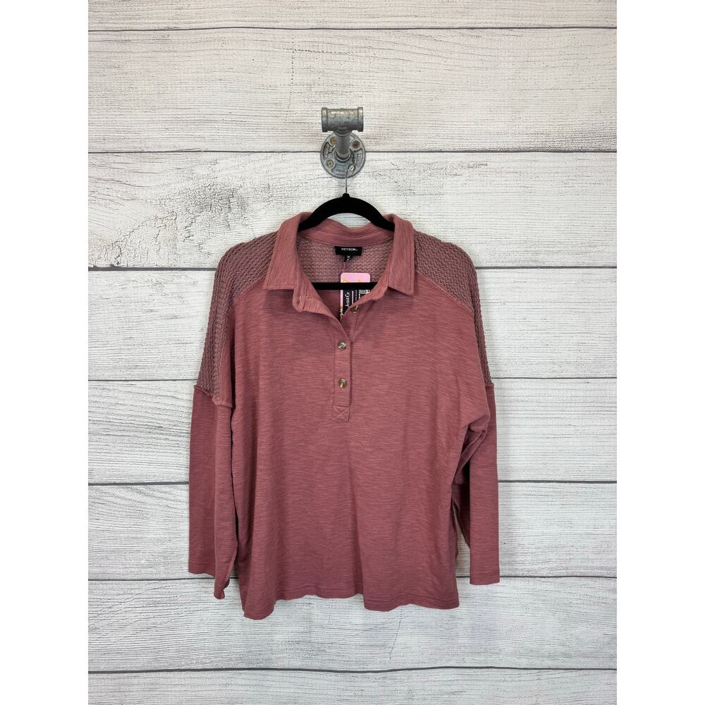 Heyson Women's Mauve Long Sleeve Knit Collar Top Size Small